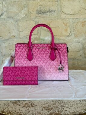 Michael Kors Pink Signature Tote and Wallet Set